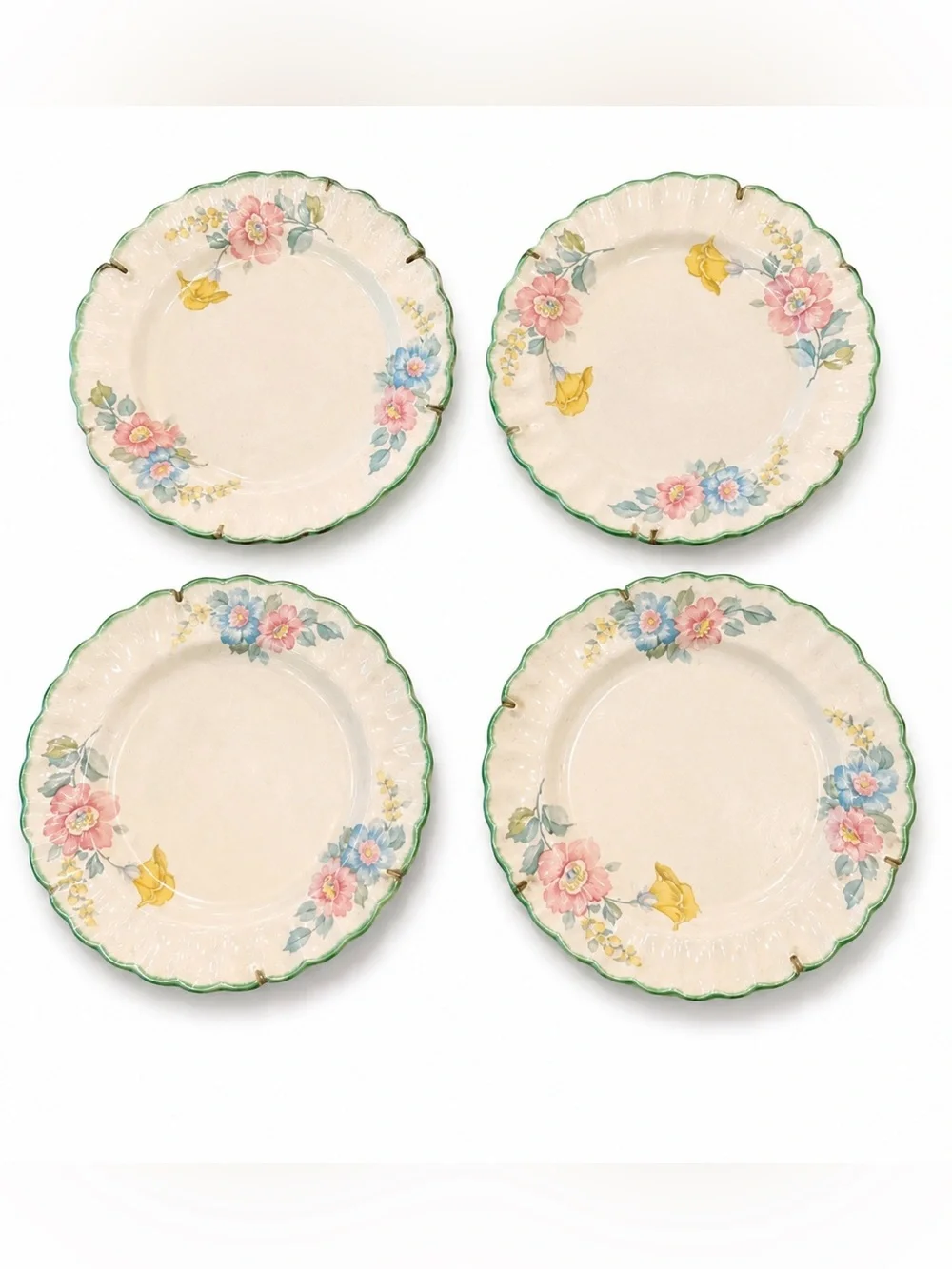 Floral Ceramic Dessert Plates Set of four decor hanging braces Sebring Porcelain